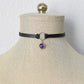 Gemstone Black Leather Choker. Stainless Steel. 17 Gemstone options