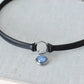 Gemstone Black Leather Choker. Stainless Steel. 17 Gemstone options