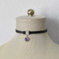 Gemstone Black Leather Choker. Stainless Steel. 17 Gemstone options