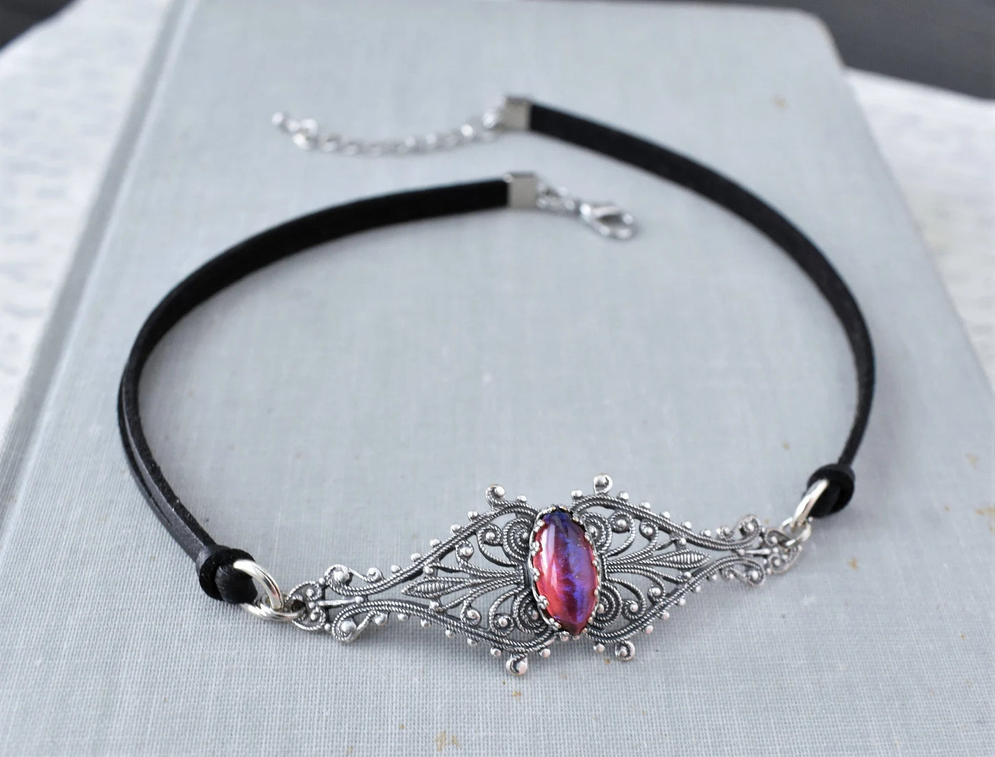 Dragons Breath Mexican Fire Opal Choker. 5 Opal Color Options.