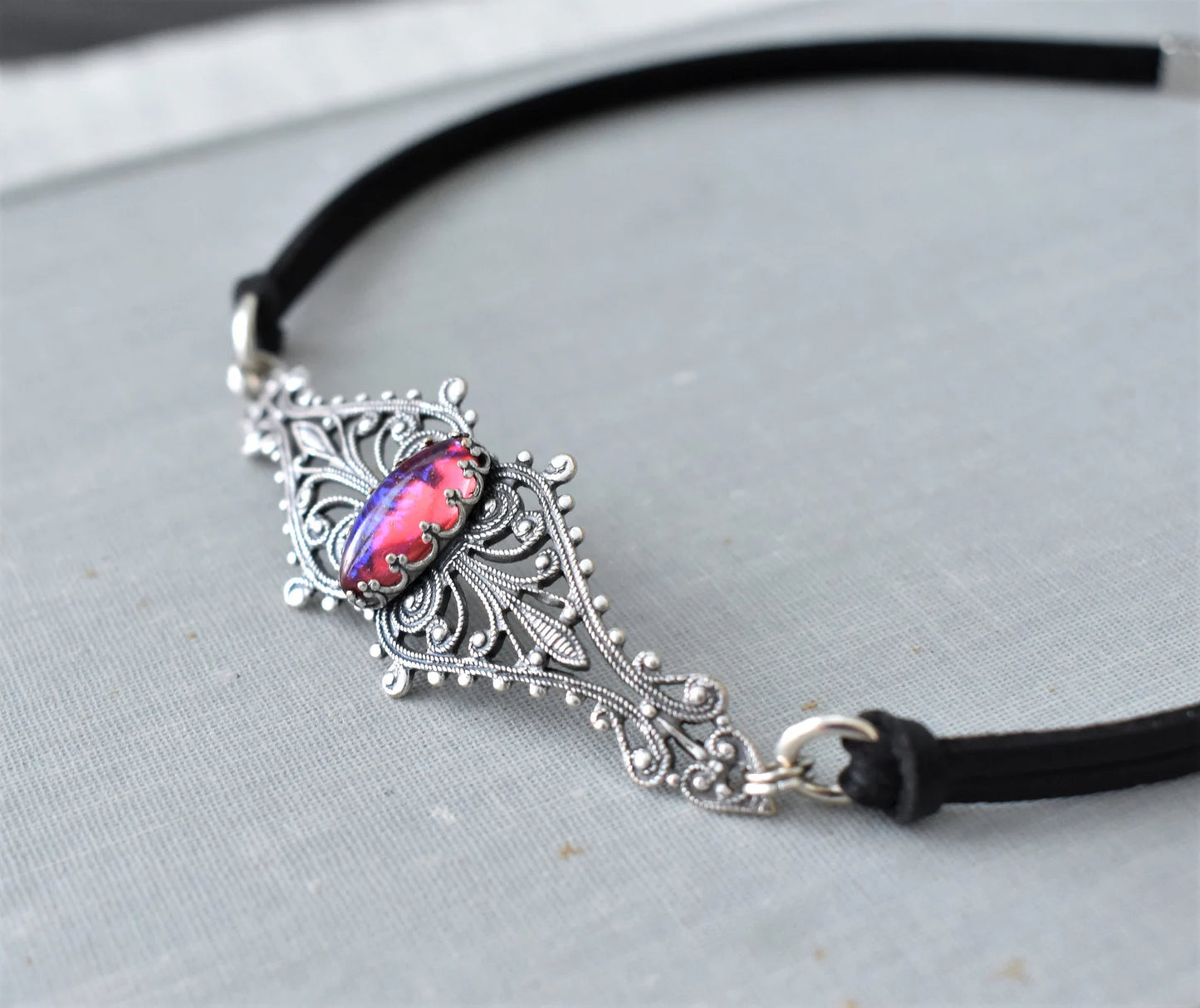 Dragons Breath Mexican Fire Opal Choker. 5 Opal Color Options.