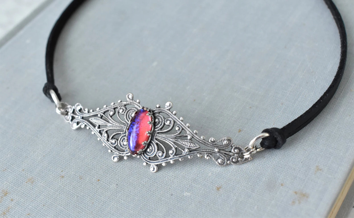 Dragons Breath Mexican Fire Opal Choker. 5 Opal Color Options.