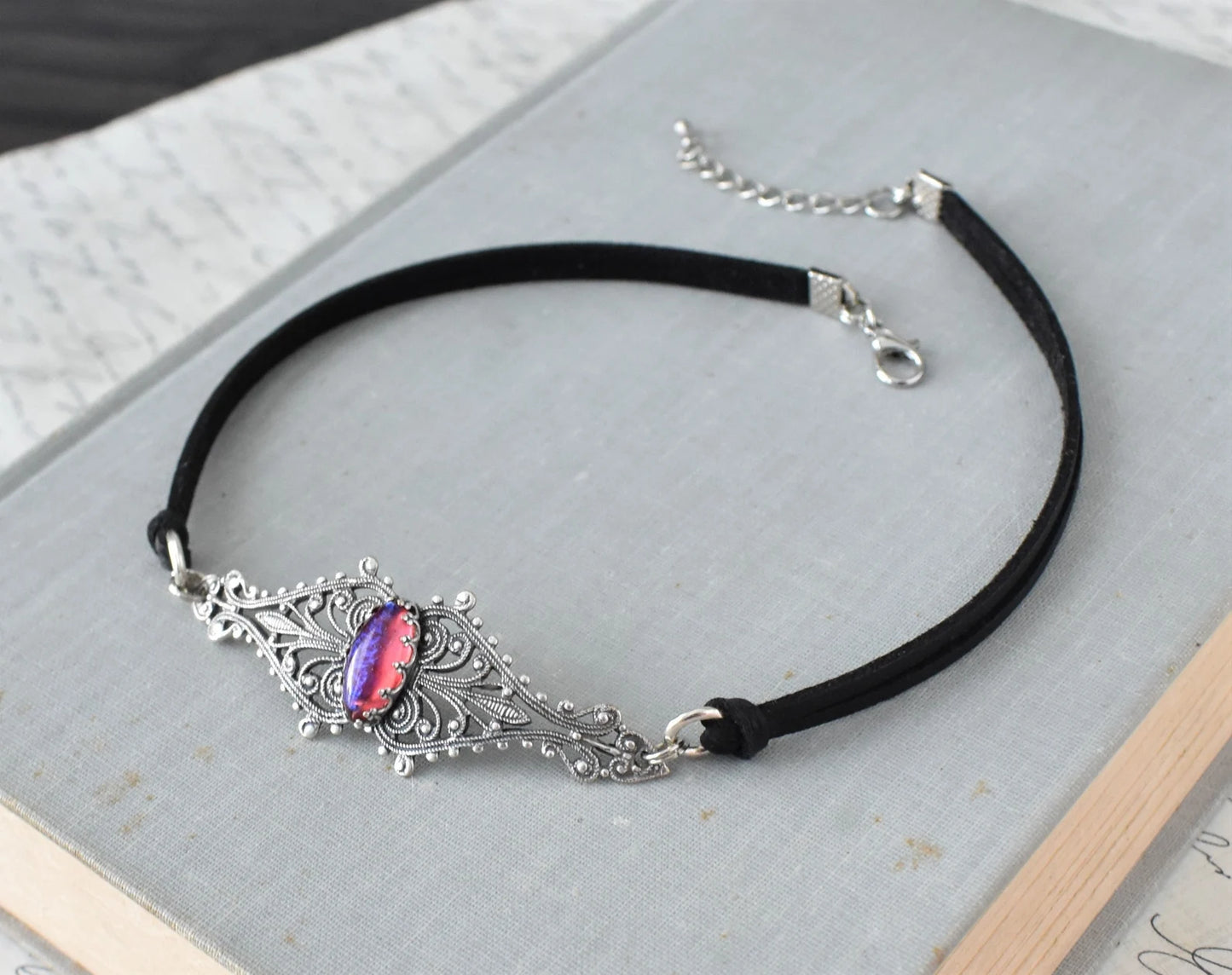 Dragons Breath Mexican Fire Opal Choker. 5 Opal Color Options.