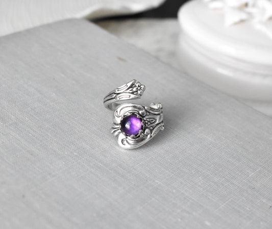 Amethyst Spoon Ring. 22 Opal/Gemstone options