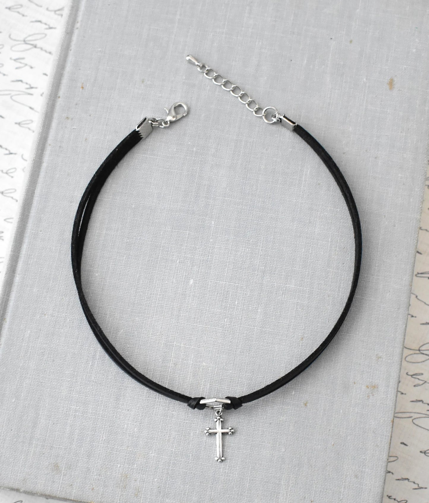 Cross Leather Choker. Over 20 Leather or Suede colors to choose from