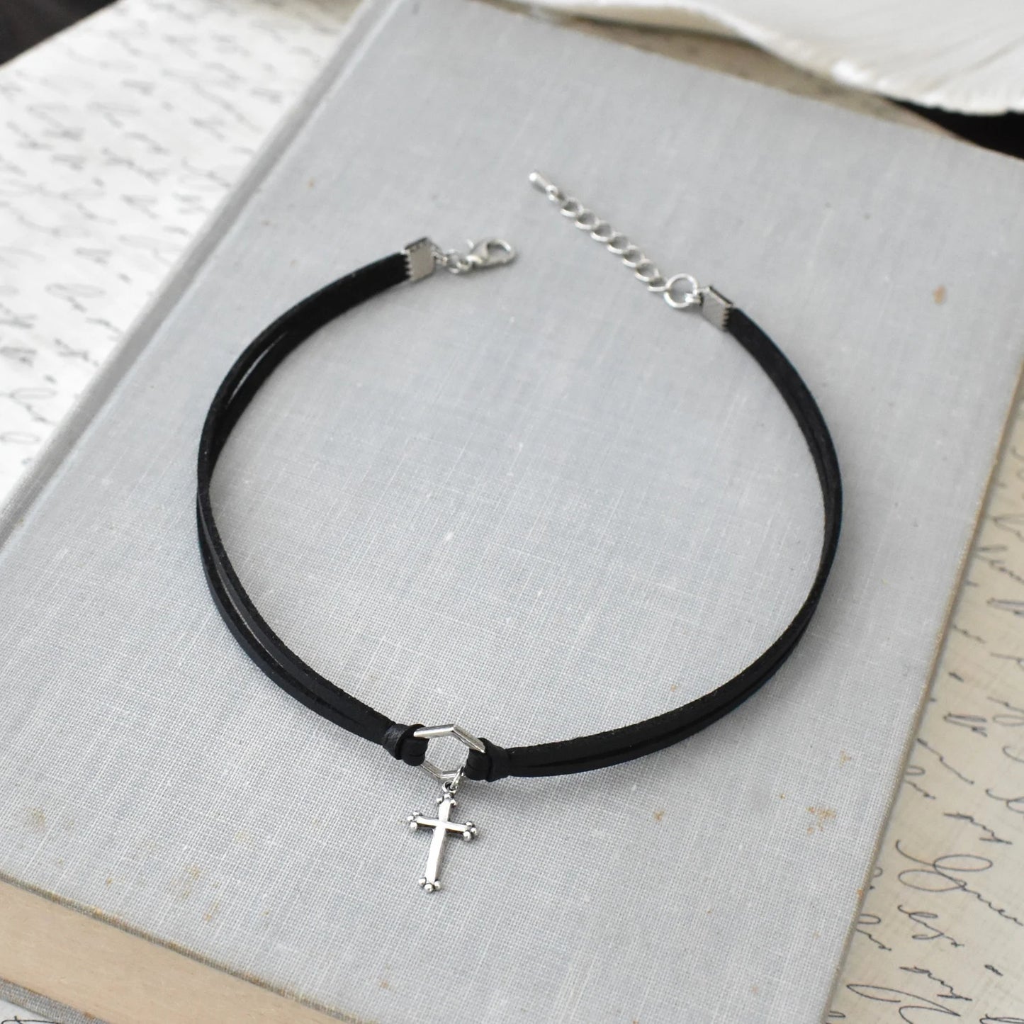 Cross Leather Choker. Over 20 Leather or Suede colors to choose from