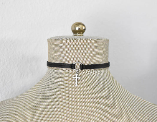 Cross Leather Choker. Over 20 Leather or Suede colors to choose from