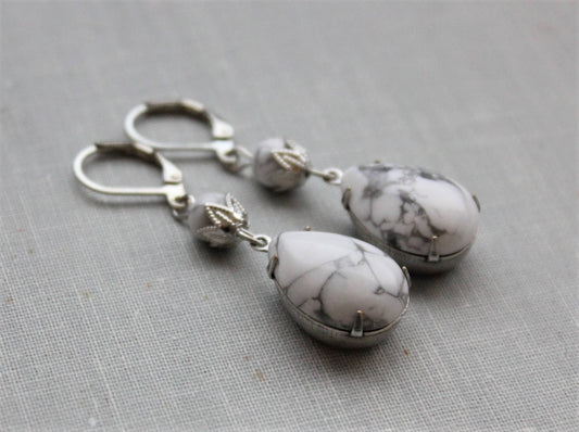 Howlite Earrings. Gemstone Earrings. White Howlite