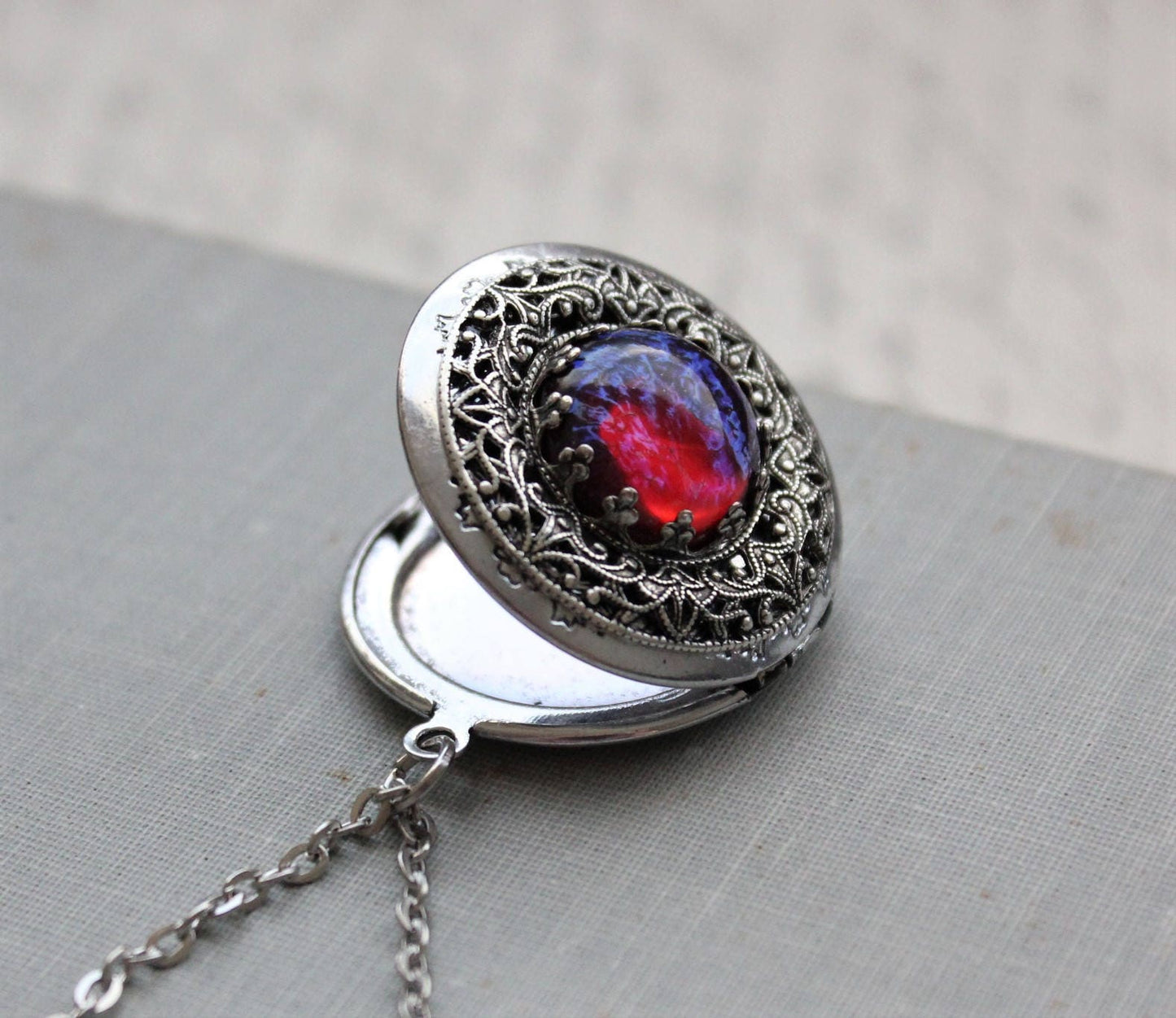 Dragons Breath Mexican Fire Opal Locket Necklace