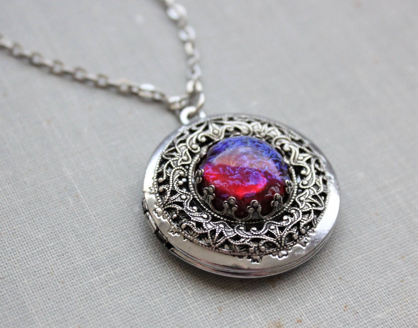 Dragons Breath Mexican Fire Opal Locket Necklace