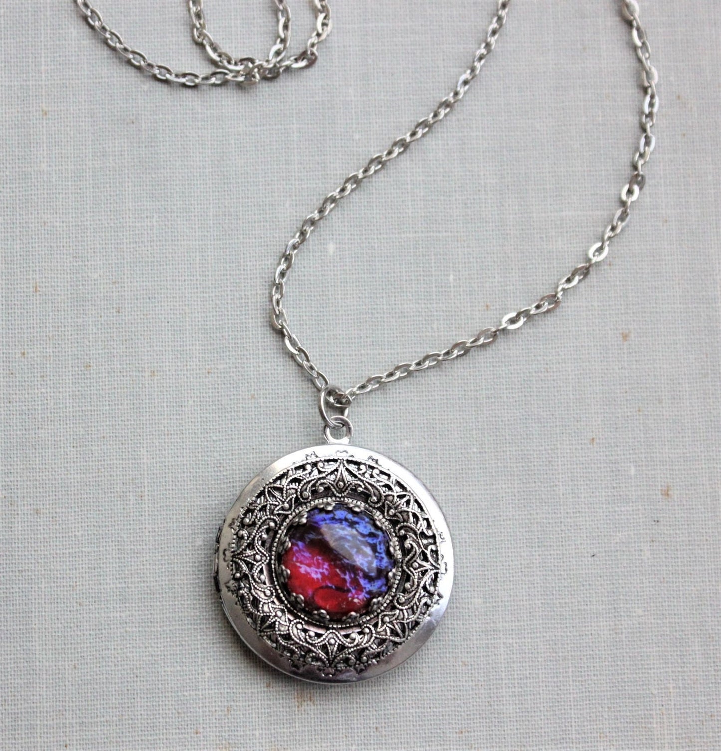 Dragons Breath Mexican Fire Opal Locket Necklace