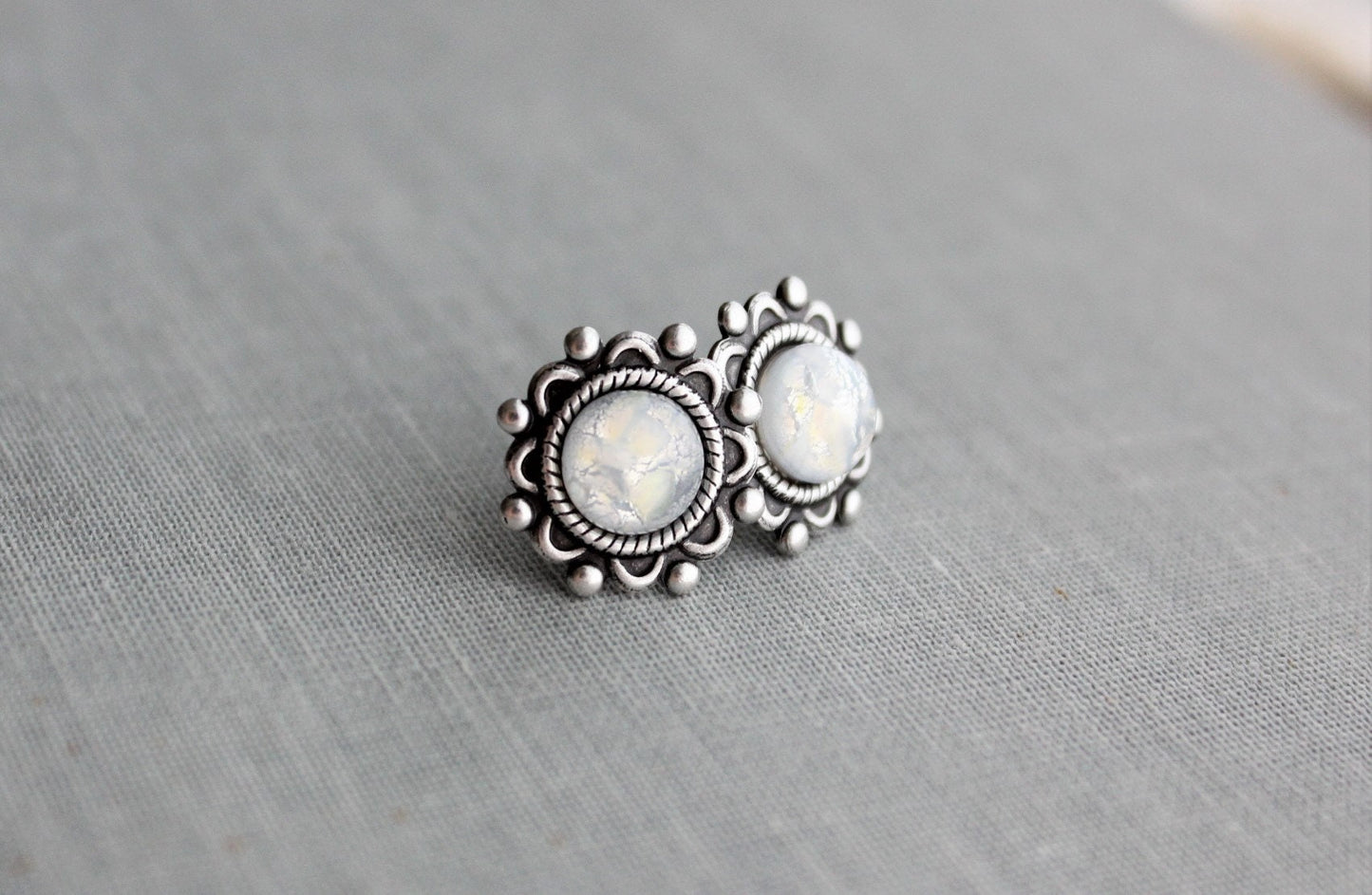 White Fire Opal Stud Earrings. 6 Opal Options.