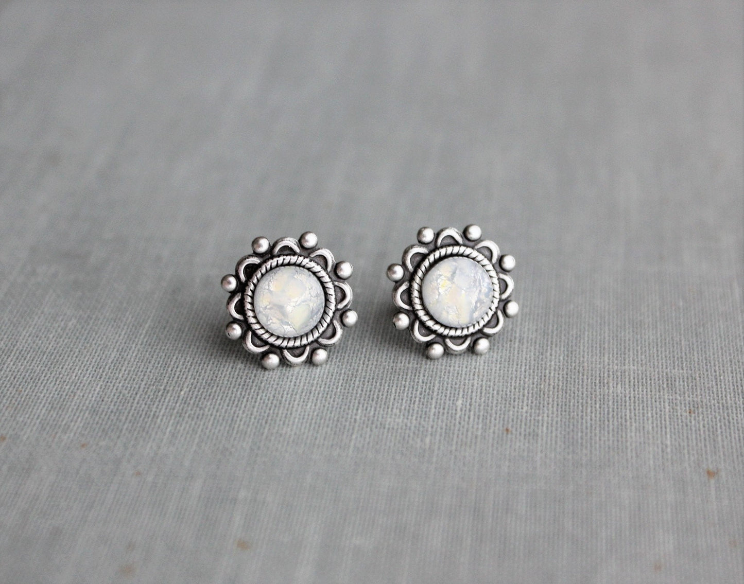 White Fire Opal Stud Earrings. 6 Opal Options.