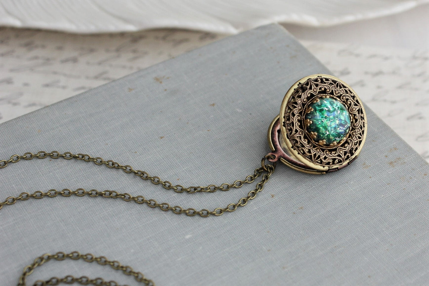 Green Fire Opal Locket Necklace