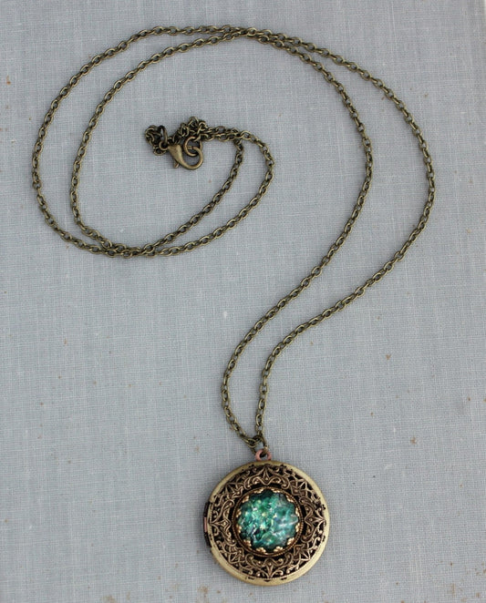 Green Fire Opal Locket Necklace