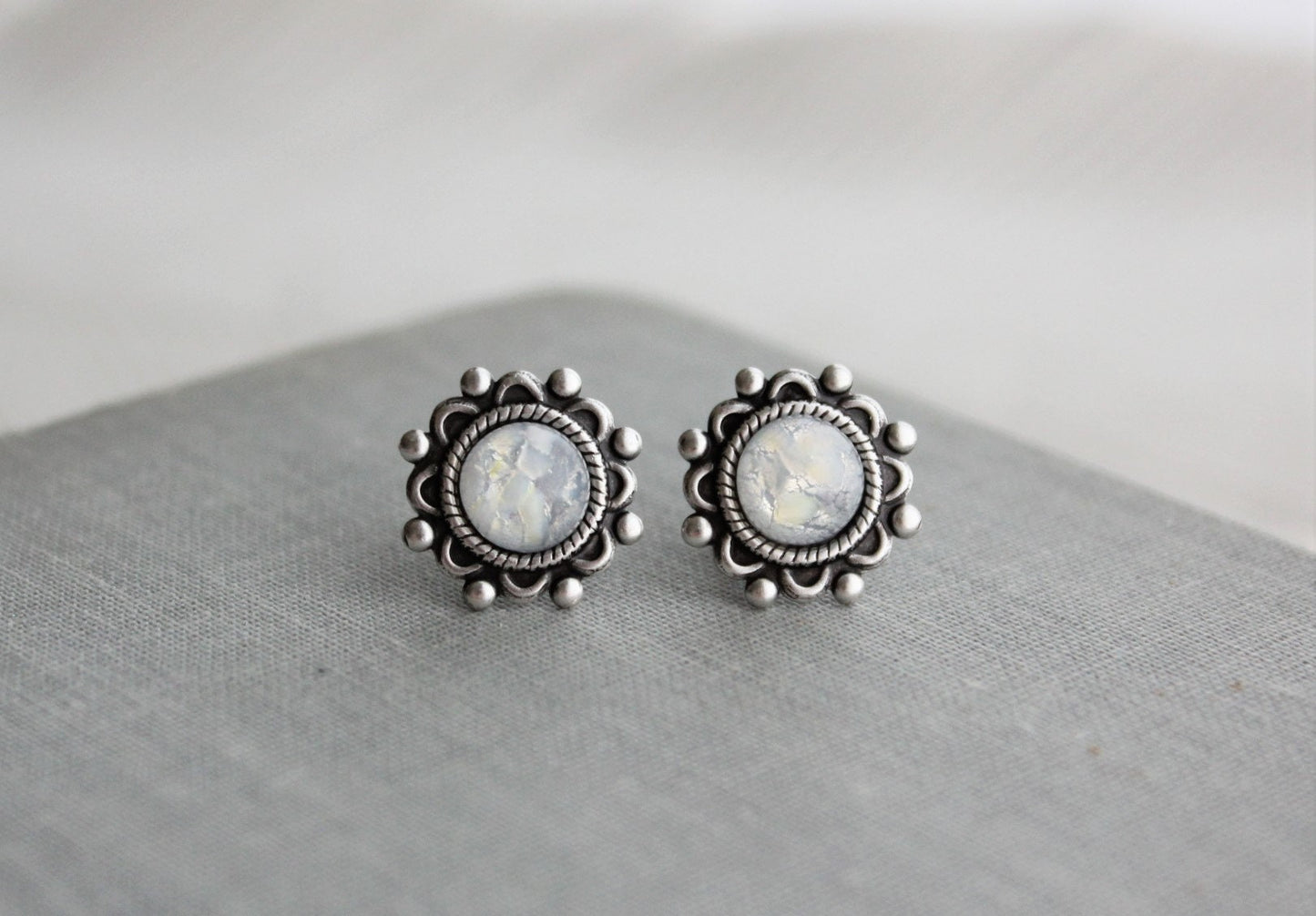 White Fire Opal Stud Earrings. 6 Opal Options.