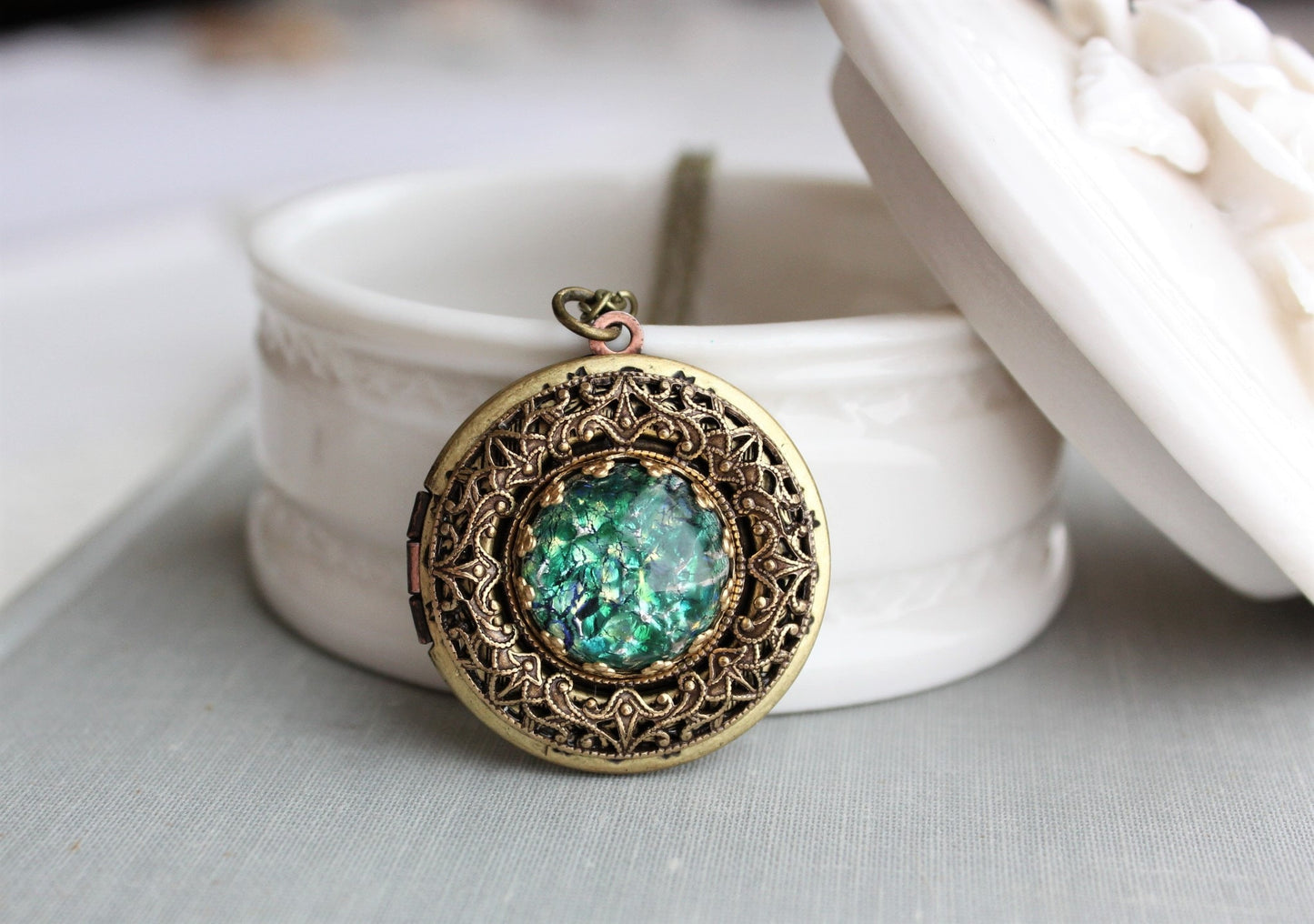 Green Fire Opal Locket Necklace