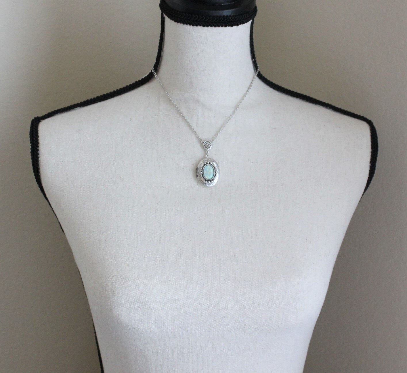 Mint Opal Locket Necklace. 8 Opal colors to choose from