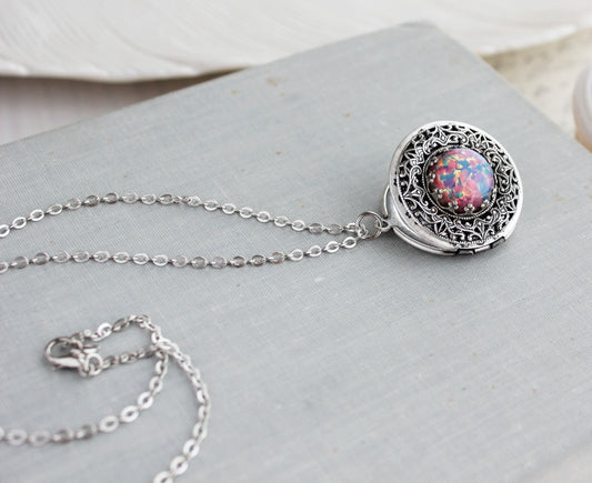 Fire Opal Locket Necklace