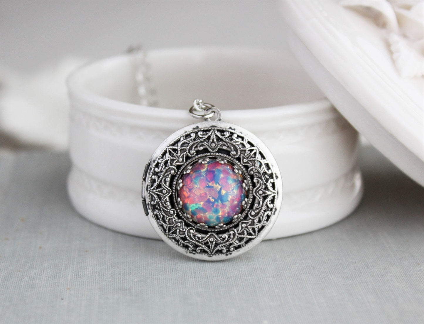 Fire Opal Locket Necklace