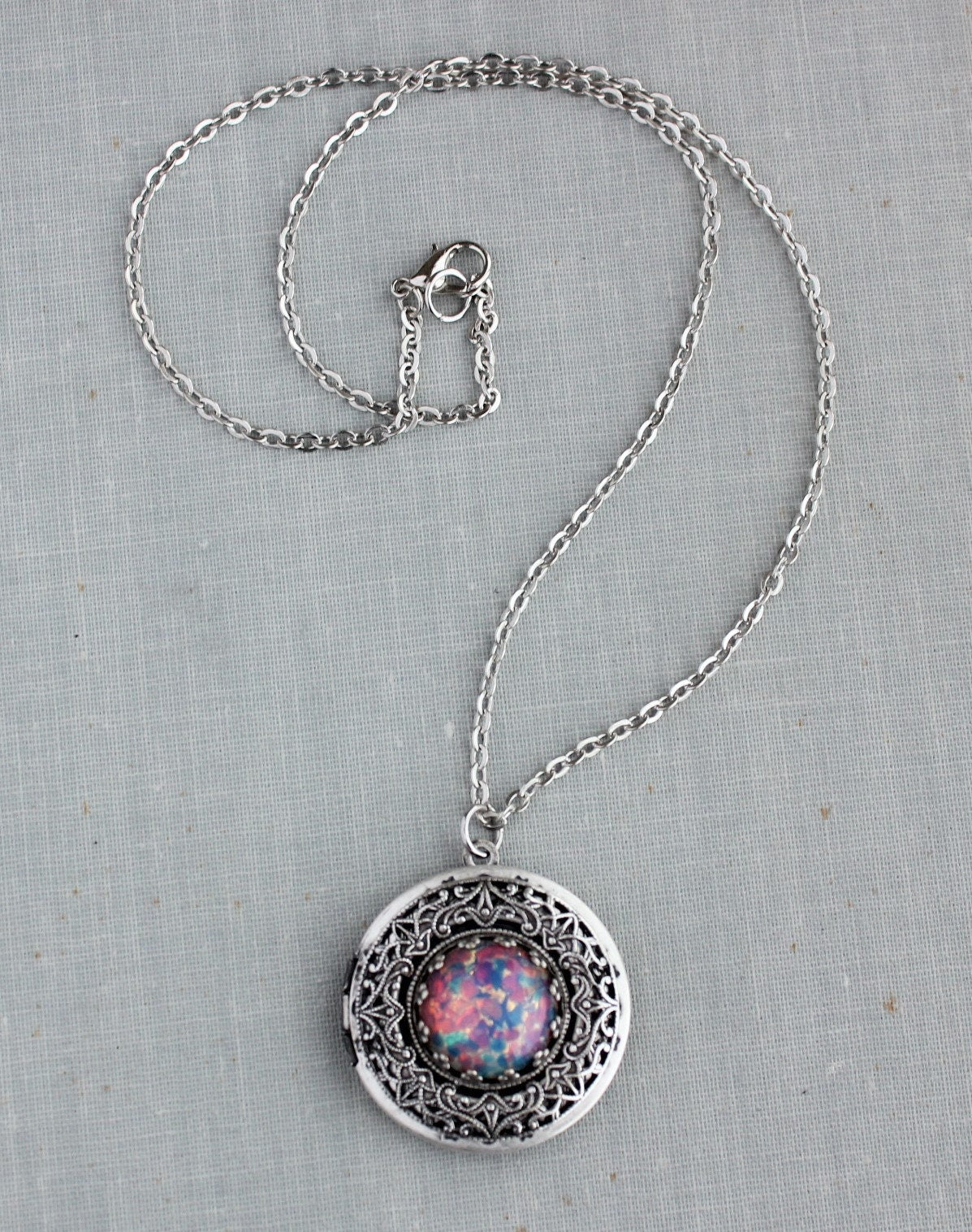 Fire Opal Locket Necklace