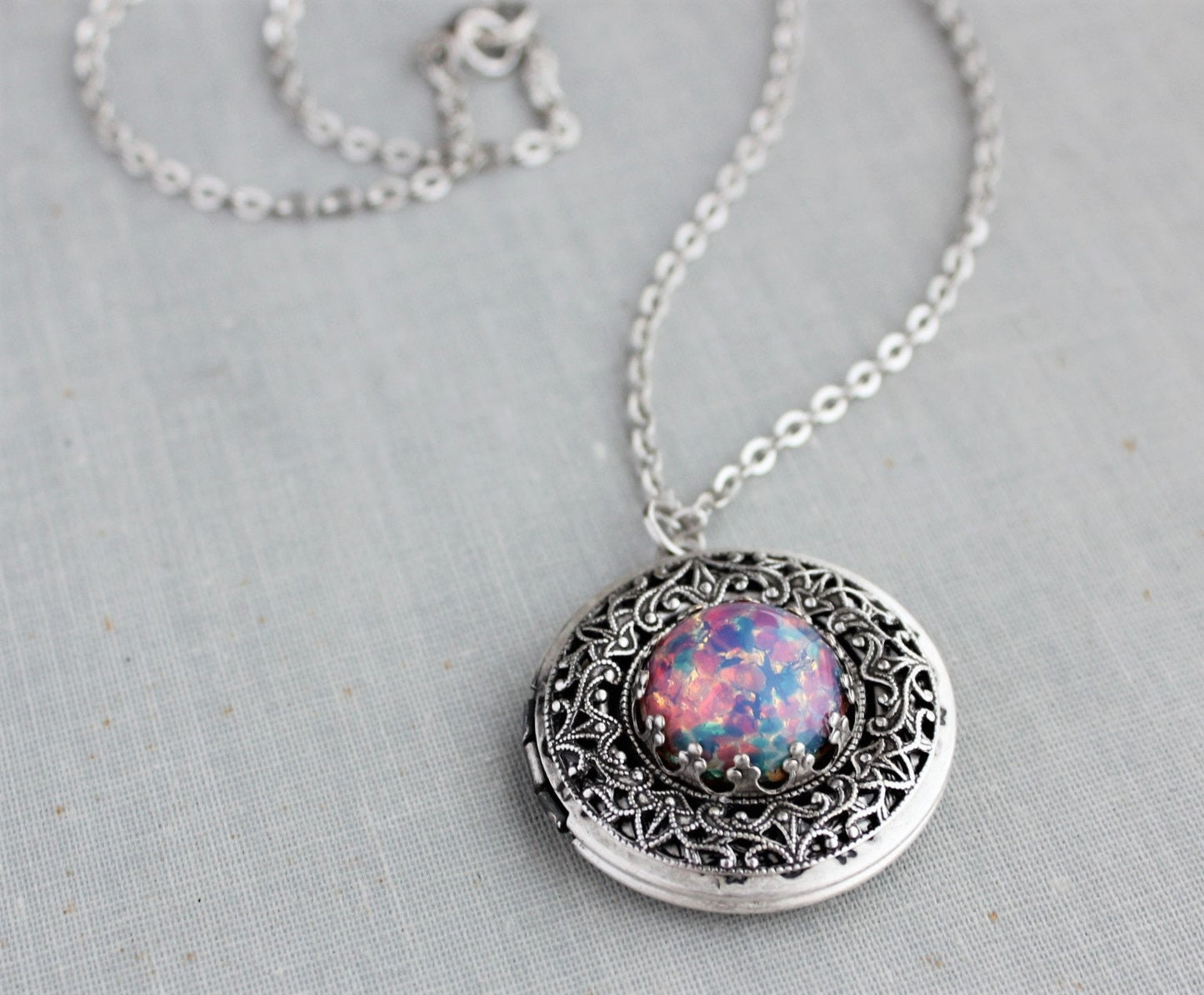 Fire Opal Locket Necklace