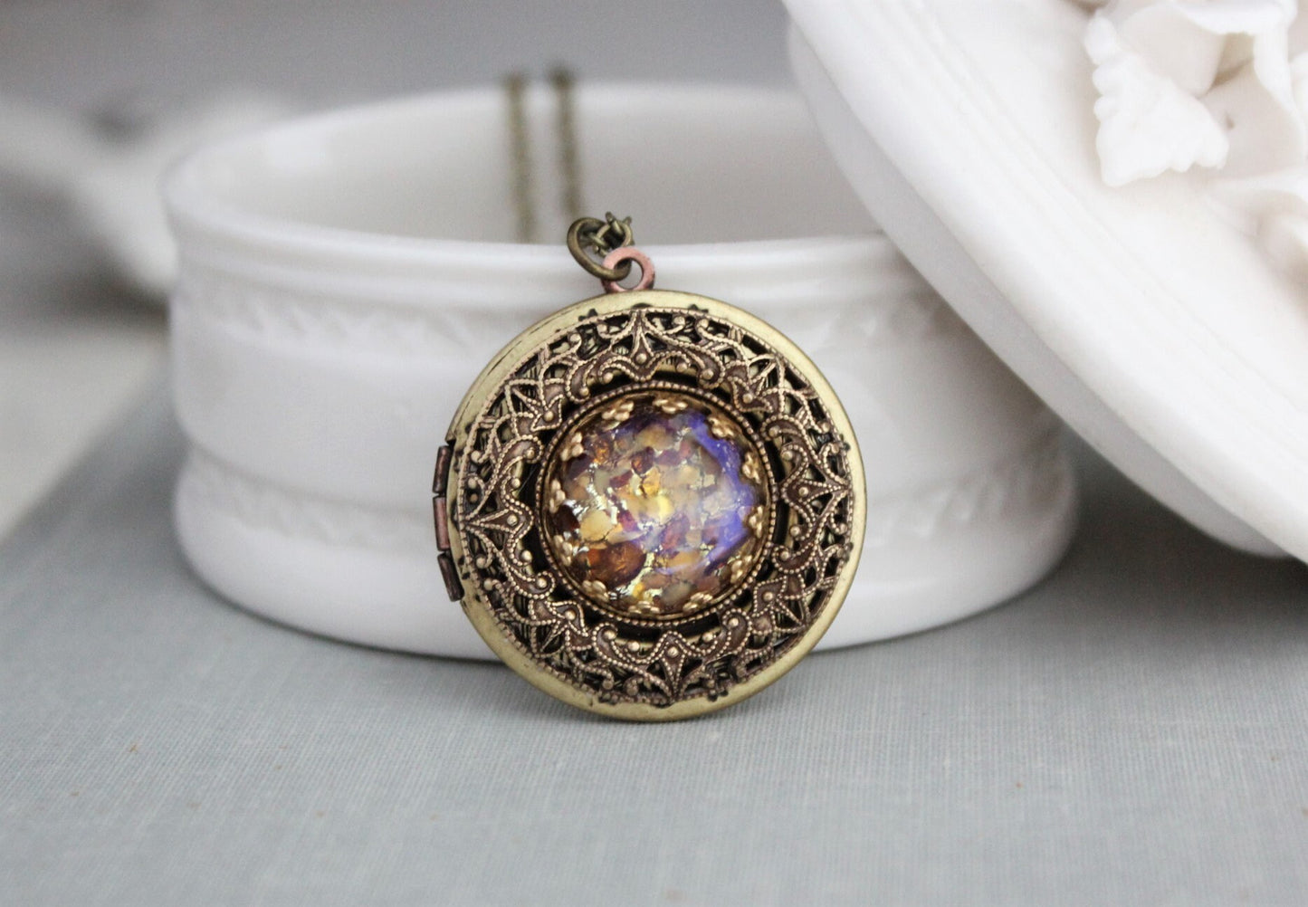 Topaz Fire Opal Locket Necklace