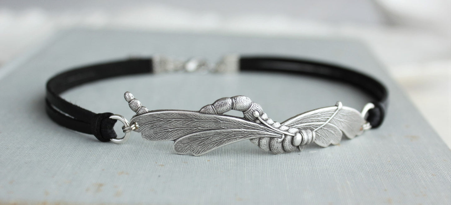 Dragonfly Leather Choker. Statement Choker. Choose from 14 leather colors