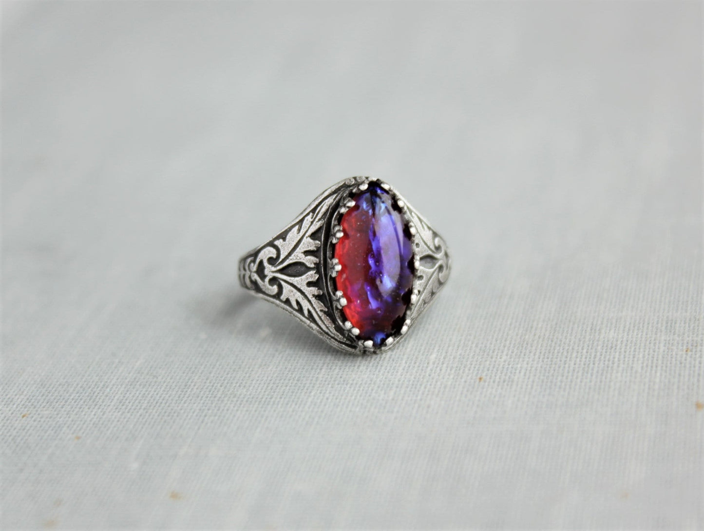 Dragons Breath Mexican Fire Opal Navette Ring