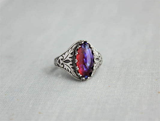 Dragons Breath Mexican Fire Opal Navette Ring