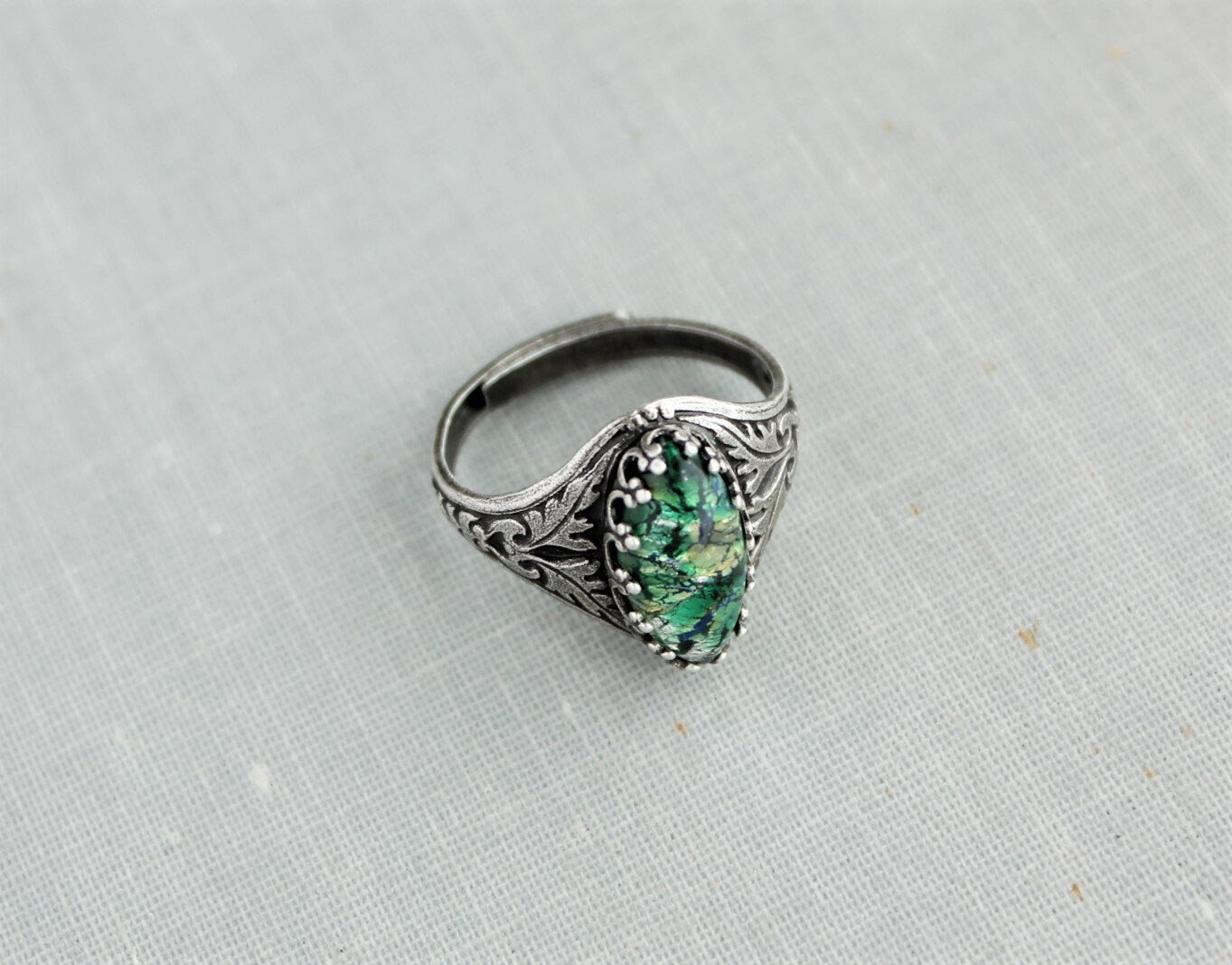 Green Opal Navette Ring