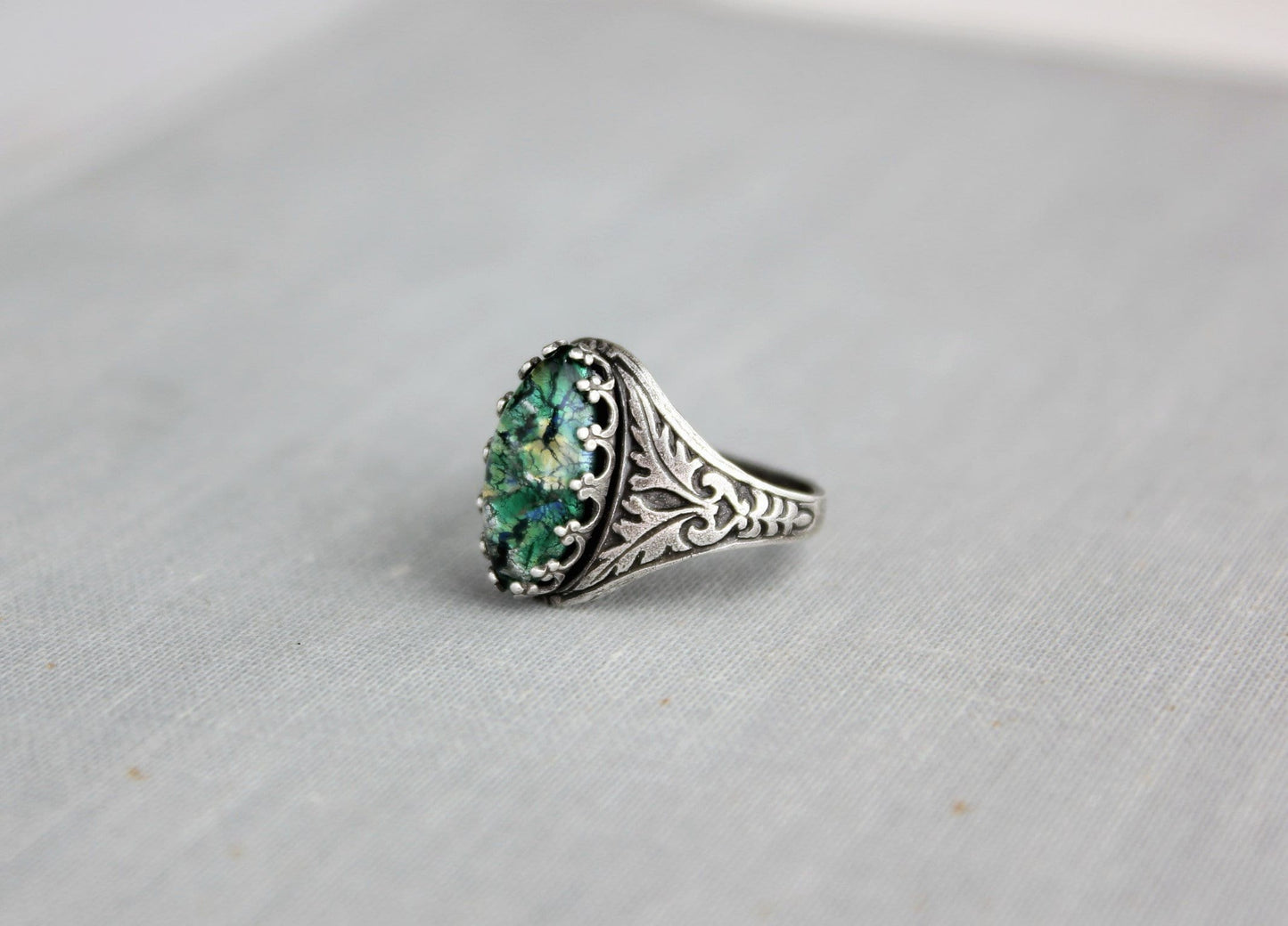 Green Opal Navette Ring