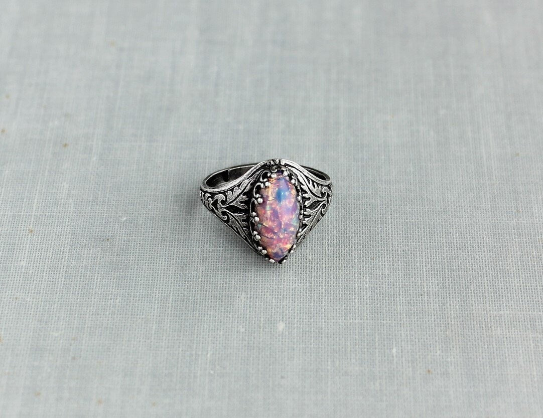 Fire Opal Navette Ring