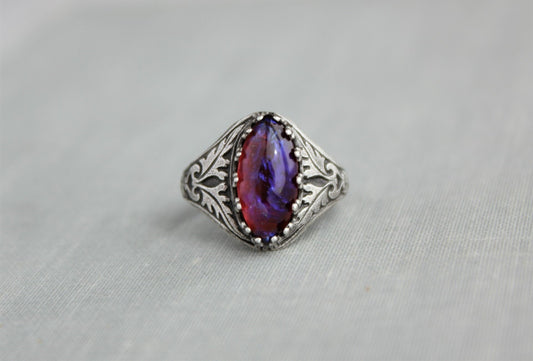 Dragons Breath Mexican Fire Opal Navette Ring