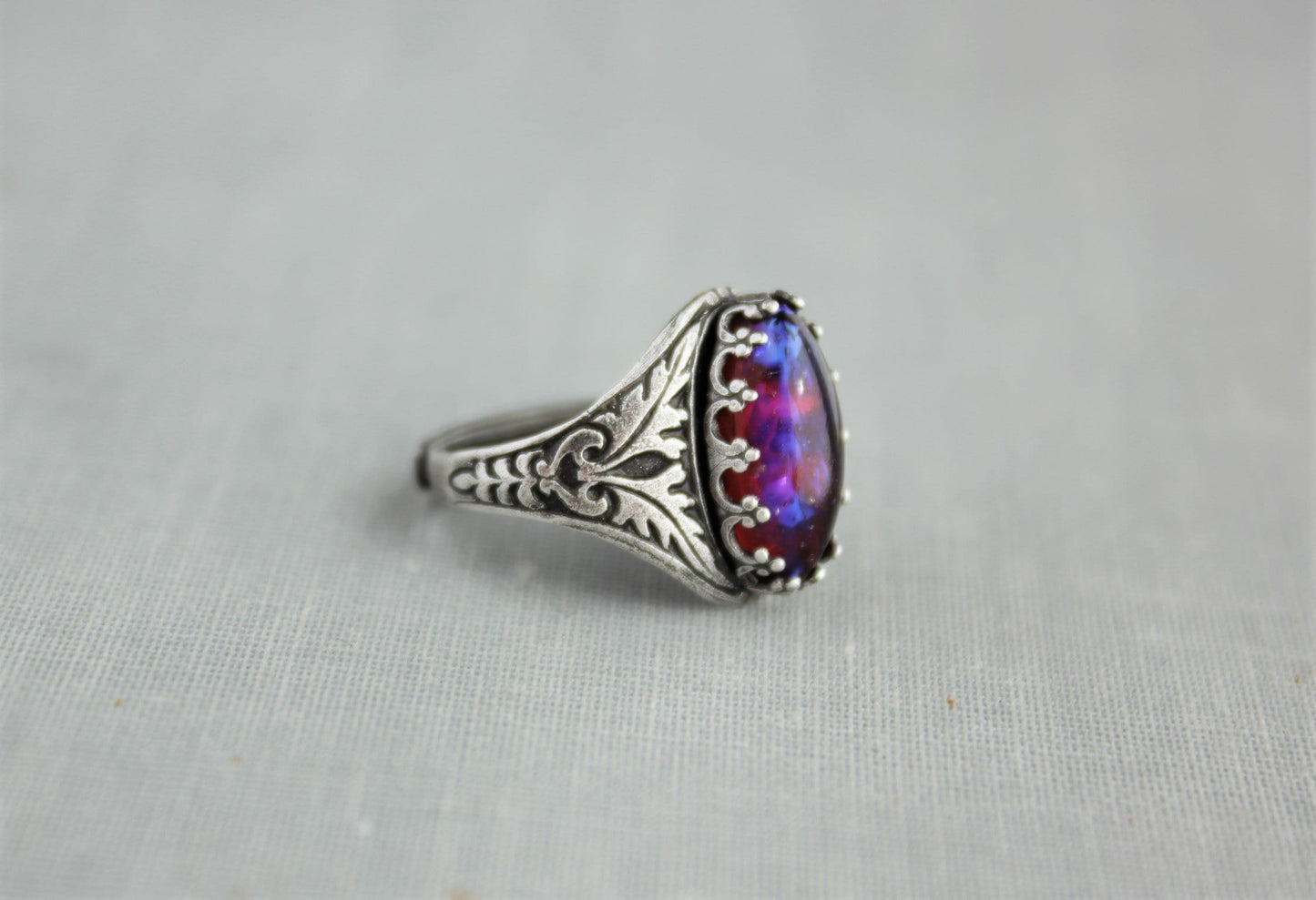 Dragons Breath Mexican Fire Opal Navette Ring