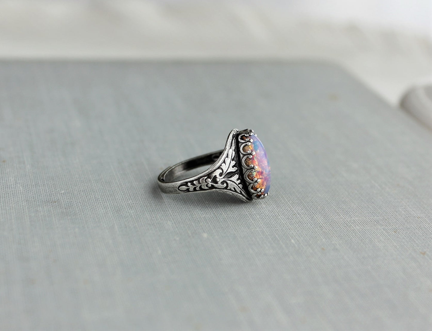 Fire Opal Navette Ring