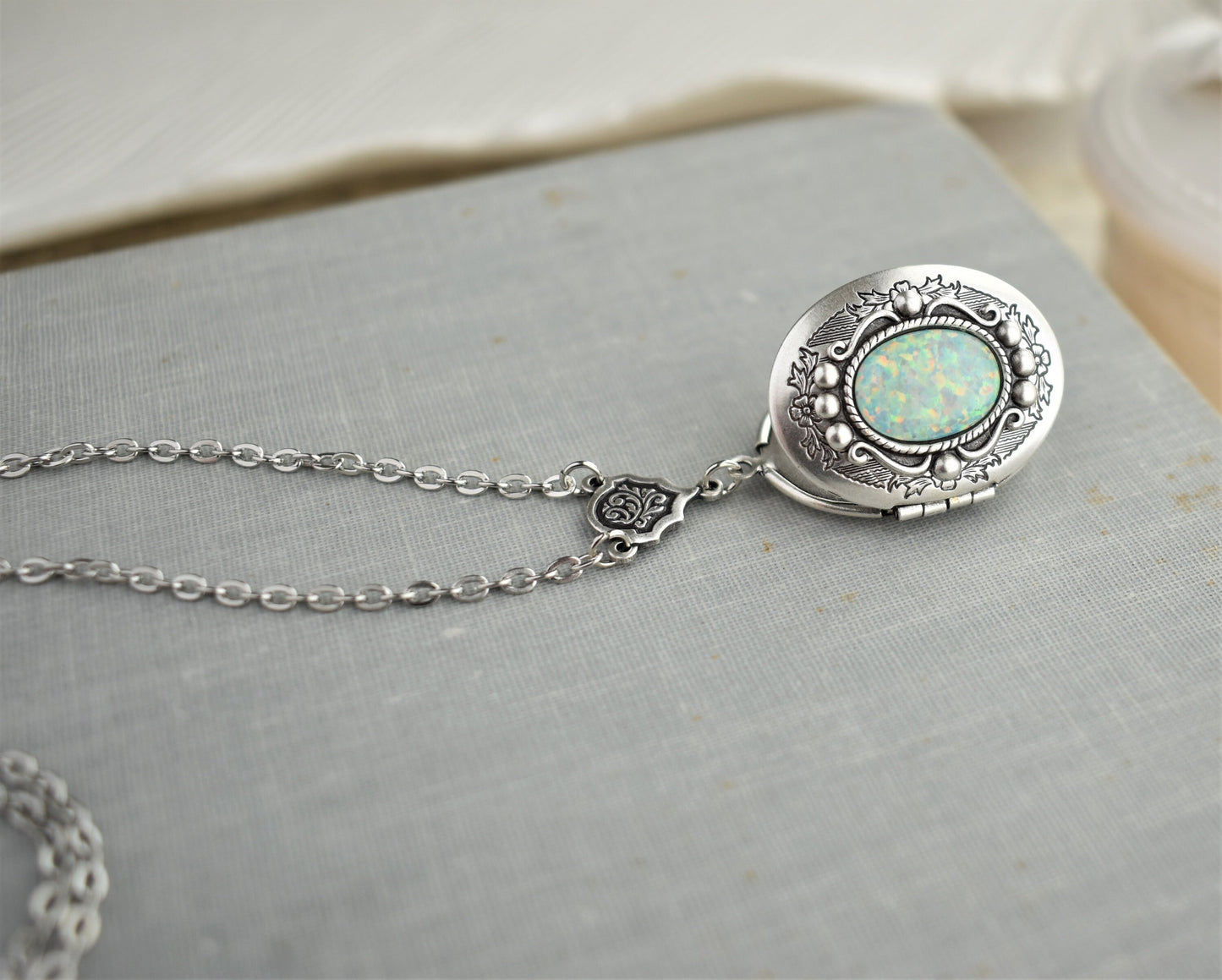 Mint Opal Locket Necklace. 8 Opal colors to choose from