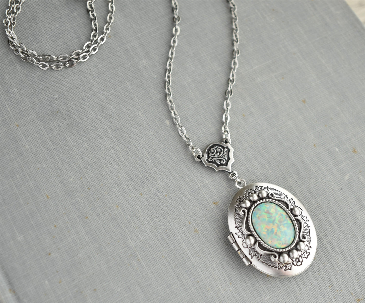 Mint Opal Locket Necklace. 8 Opal colors to choose from