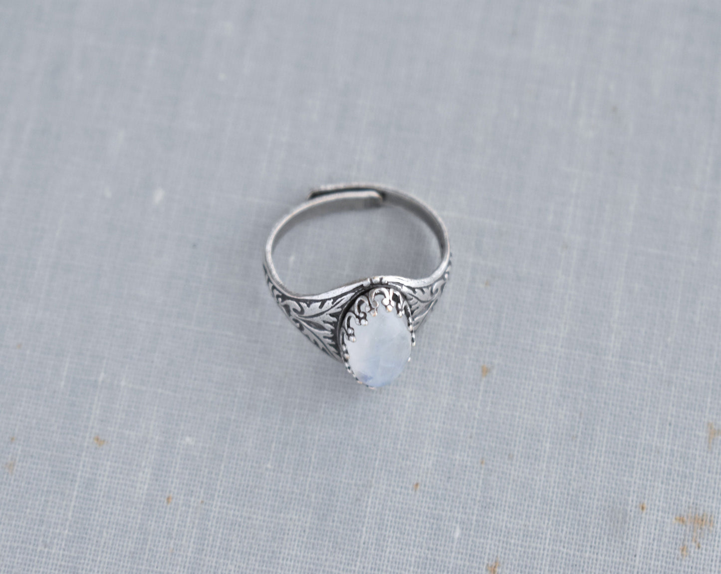 Rainbow Moonstone Navette Ring. Gemstone Ring