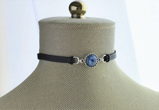 Kyanite Choker. Sterling Silver. 14 Leather colors to choose from