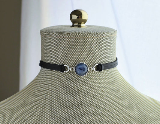 Kyanite Choker. Sterling Silver. 14 Leather colors to choose from