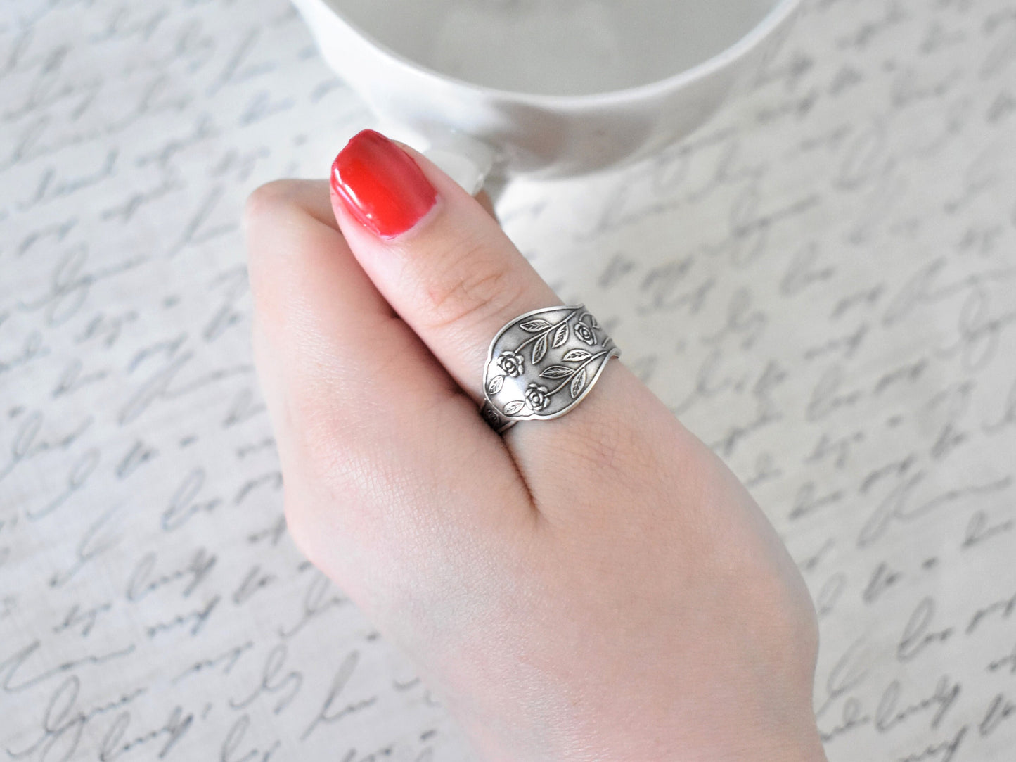 Rose Garden Spoon Ring. Floral Spoon Ring