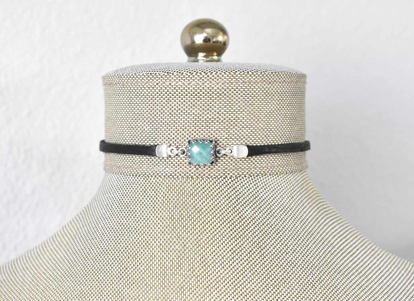 Amazonite Choker. Dainty Leather Choker. Sterling Silver. 3 Gemstone options. 14 Leather colors to choose from