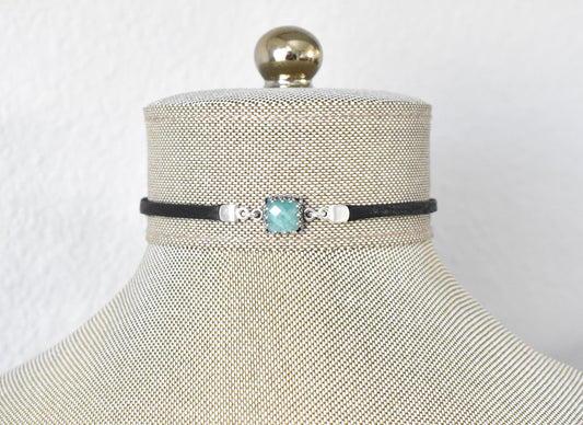 Amazonite Choker. Dainty Leather Choker. Sterling Silver. 3 Gemstone options. 14 Leather colors to choose from