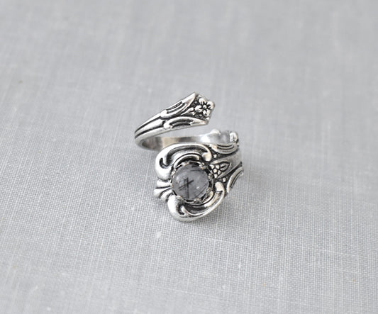 Black Rutile Quartz Spoon Ring. Gemstone Spoon Ring (The ORIGINAL)